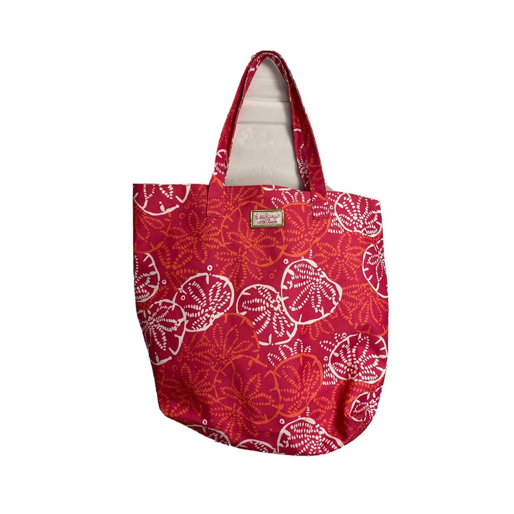 Lily Pulitzer All Over Seashell Tropical Print Shoulder Travel Bag Pink Orange